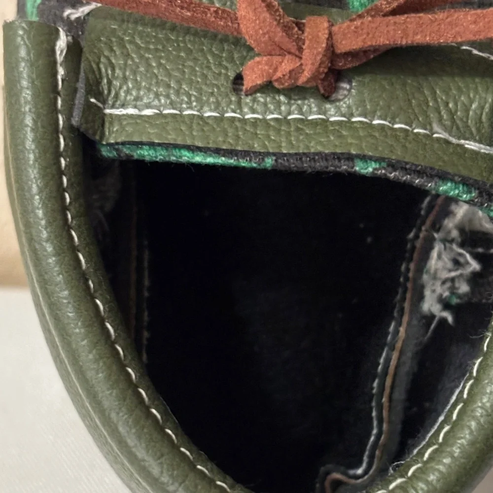 Texas Moccs Kids Moccasins with Green and Black Design